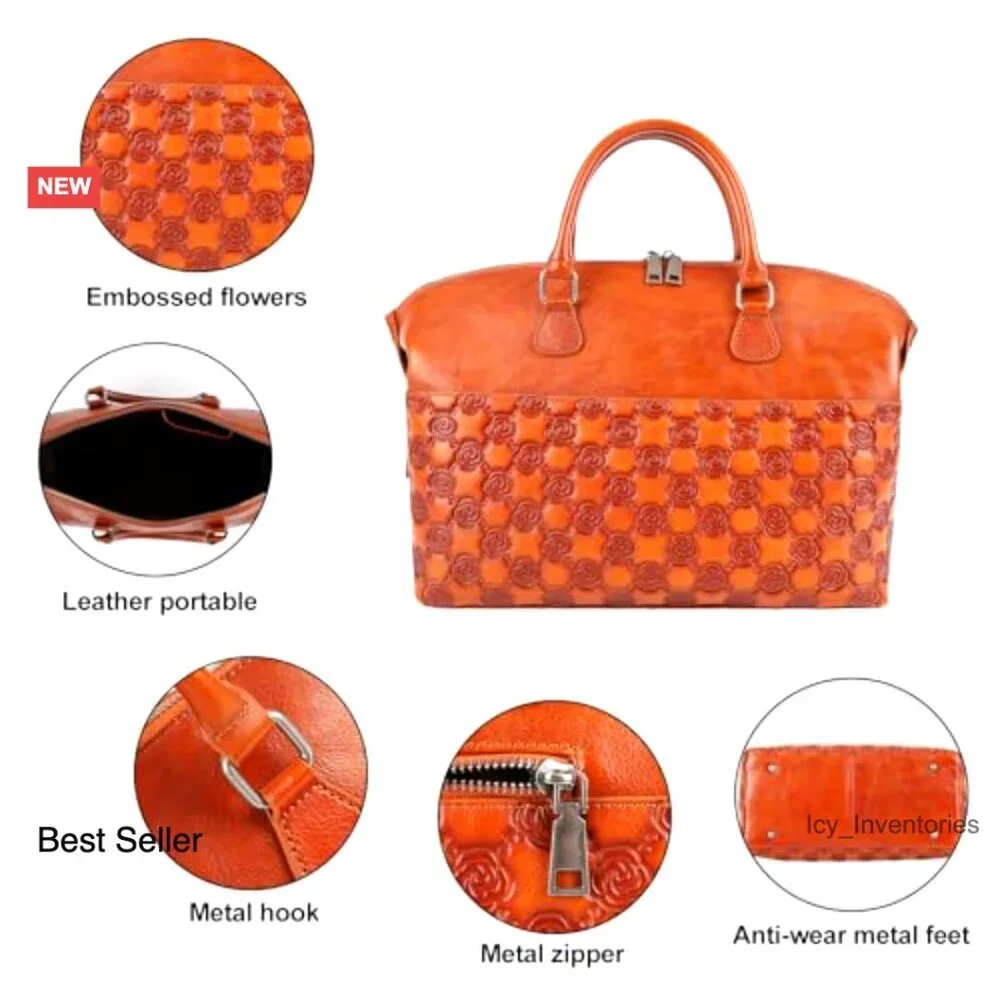 Genuine Leather Satchel Tote Top Handle Bag with Detachable Strap
